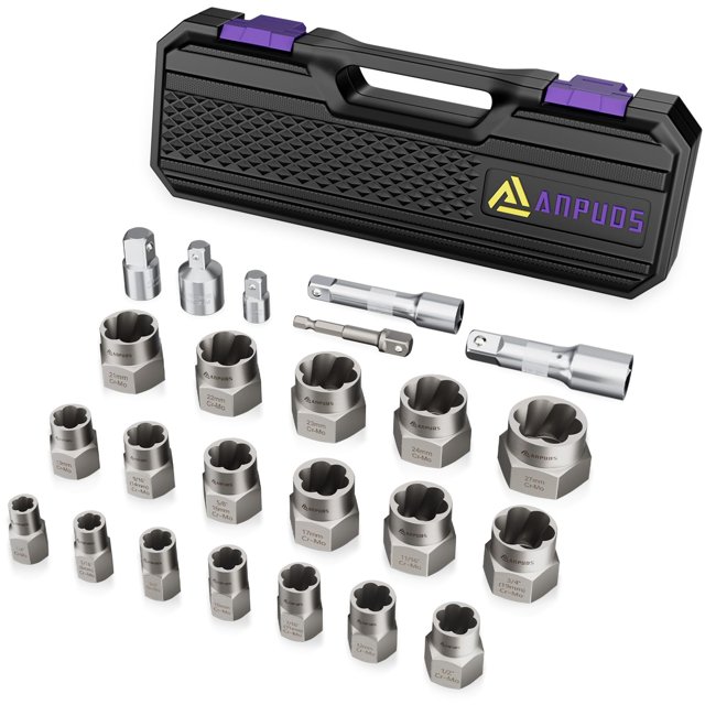 Kit extractor de pernos ANPUDS, 24 piezas, 1/2 y 3/8, Drive Impact