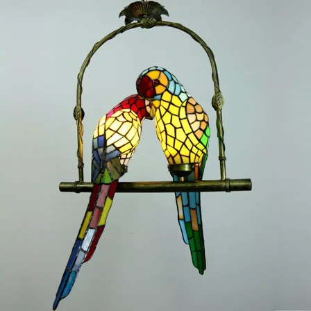 GMizon Retro Stained Glass Parrot Chandelier Vintage Ceiling Light w/Adjustable Chain