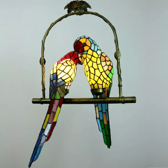 GMizon Retro Stained Glass Parrot Chandelier Vintage Ceiling Light w/Adjustable Chain