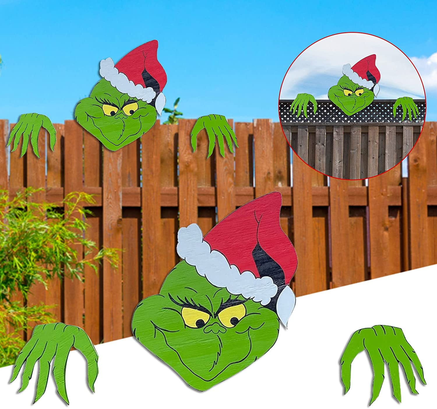 Outdoor Christmas Grinch Decorative Fence Sign Home Decor