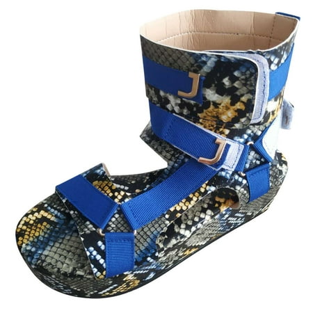 

Comfortable Sandals for Women Platform Sandals For Womens Open Toe Ankel Strap Snakeskin Flats Beach Shoes Pu
