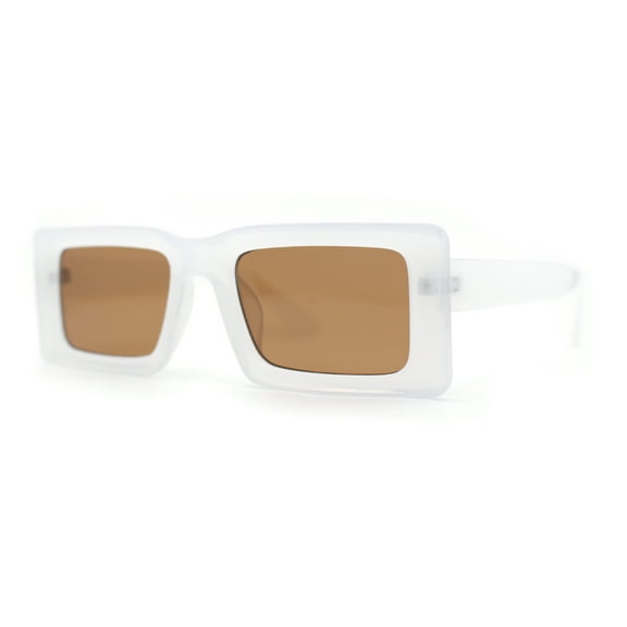 Minimal Squared Rectangle Plastic Mod Plastic Sunglasses White - Brown