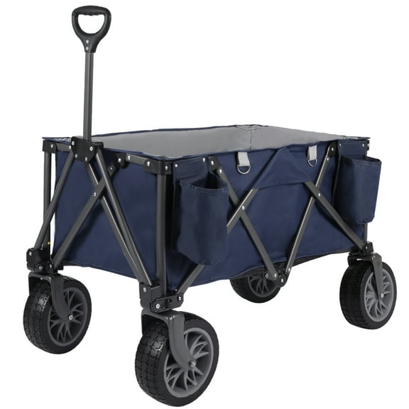 REDCAMP Collapsible Wagon with Big Wheels, Heavy Duty Folding Beach Wagon Large Utility Wagon Cart for Camping Outdoor Shopping, Blue