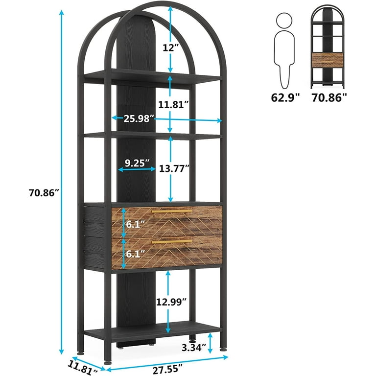 Tribesigns 4-Tier Bookshelf with Drawers, Industrial
