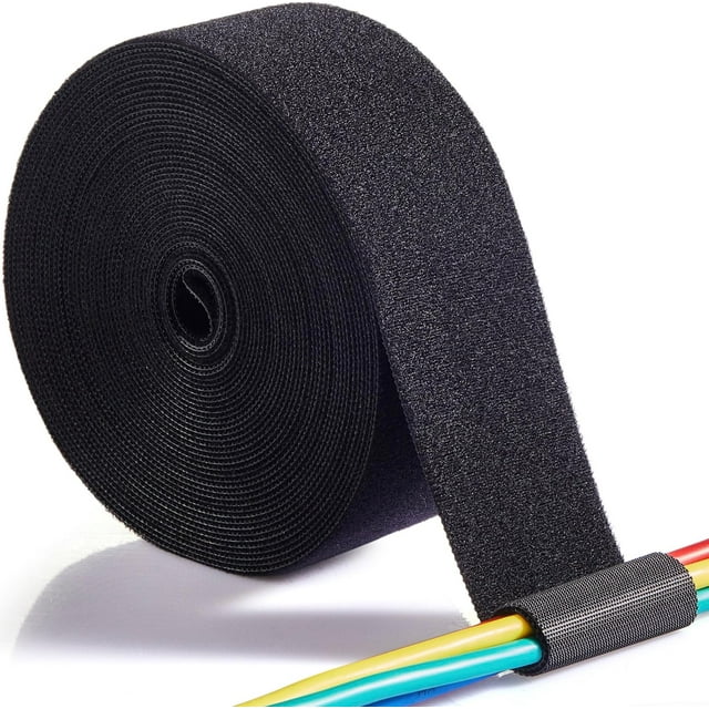 czcpp-2 Inch x 30 FT Double Sided Hook And Loop Roll Tape - Two Sided, Self Stick, Reusable Cable Ties Wrap for Cable Management, Heavy Duty Extender Straps Long Wire Strips Band Black