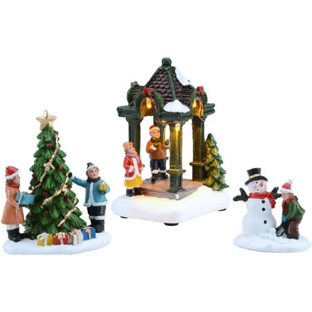 holiday time 3 piece jingle bell christmas village led christmas trees walmart