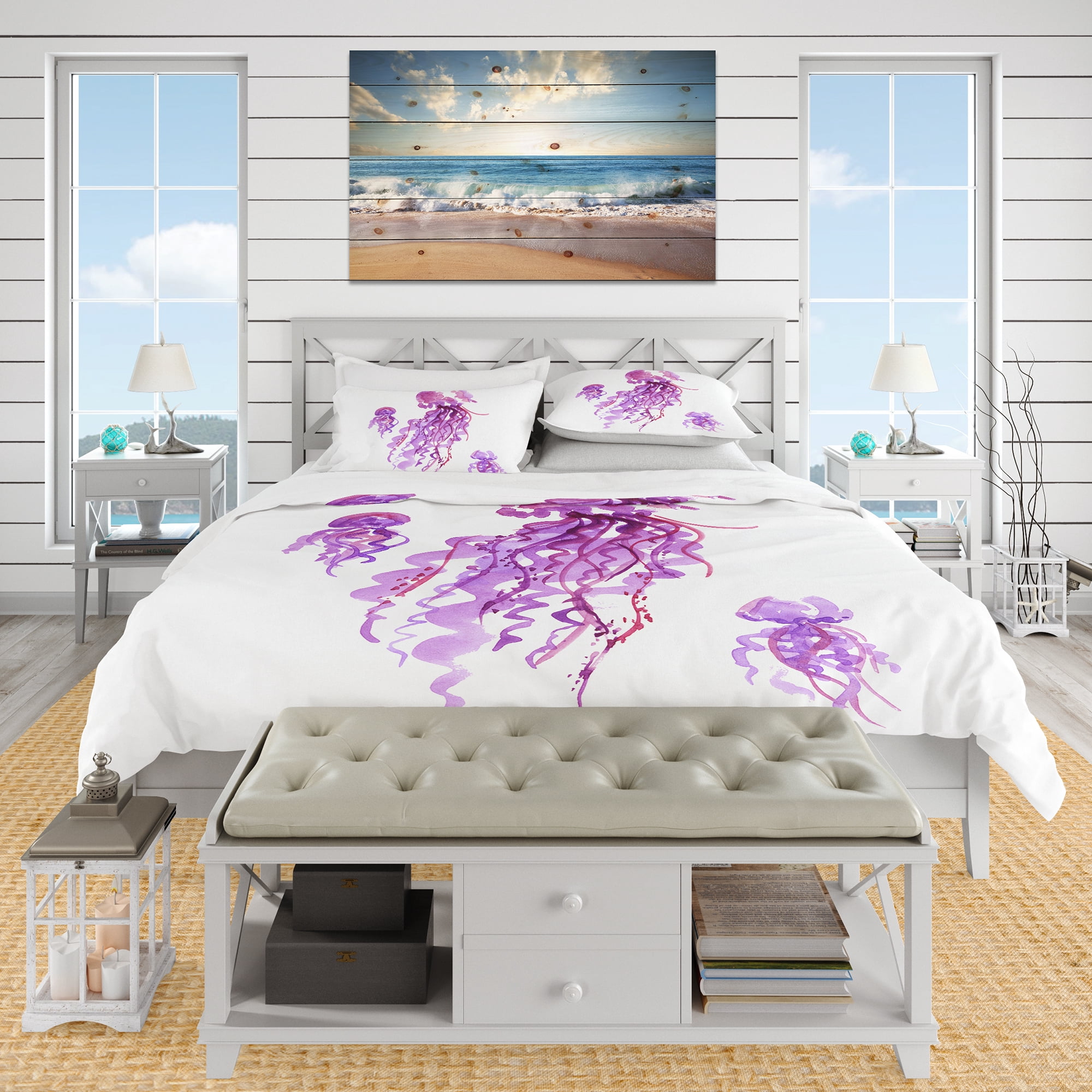 Designart 'Purple Jellyfish Watercolor' Nautical & Coastal Duvet Cover Set