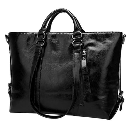 Trendy Suede Handbag - Womens Handbagt-Fitbest Women Leather Handbag Fashionable Shoulder Bag Classic Cross-body Bag Stylish Tote Bag Trendy Messenger Bag with Detachable Long Shoulder Strap, Black
