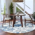 thumbnail image 4 of Navy Blue Coral Round Rugs 5ft, Summer Beach Coastal Ocean Nautical Non Slip Washable Rug Runner, Low Pile Indoor Floor Carpet Mat Bathroom Rugs for Living Room, Bedroom, Kids Room, 4 of 9