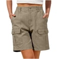 thumbnail image 4 of Fnooota Women's Bermuda Shorts, Casual Relaxed Fit Summer Elastic Waistband Cargo Shorts with Pockets Khaki Size 2XL, 4 of 8