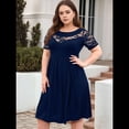 thumbnail image 4 of Vestido Midi de Encaje de con Cuello Redondo y Corte Cruzado para Mujer, Talla Grande, para Invitada de Boda o Cóctel Azul XXXL, 4 of 9