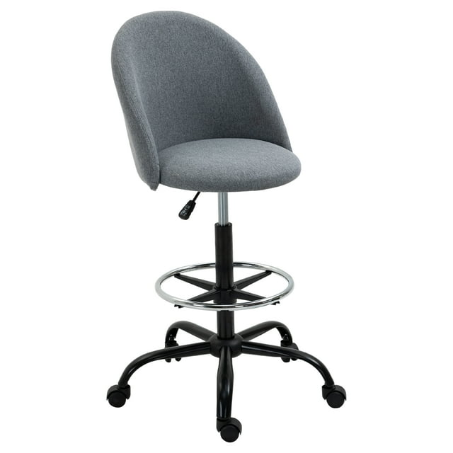 Vinsetto Chaise de Bureau en Lin avec Hauteur Réglable et Anneau de Pied, Roues Pivotantes, Gris