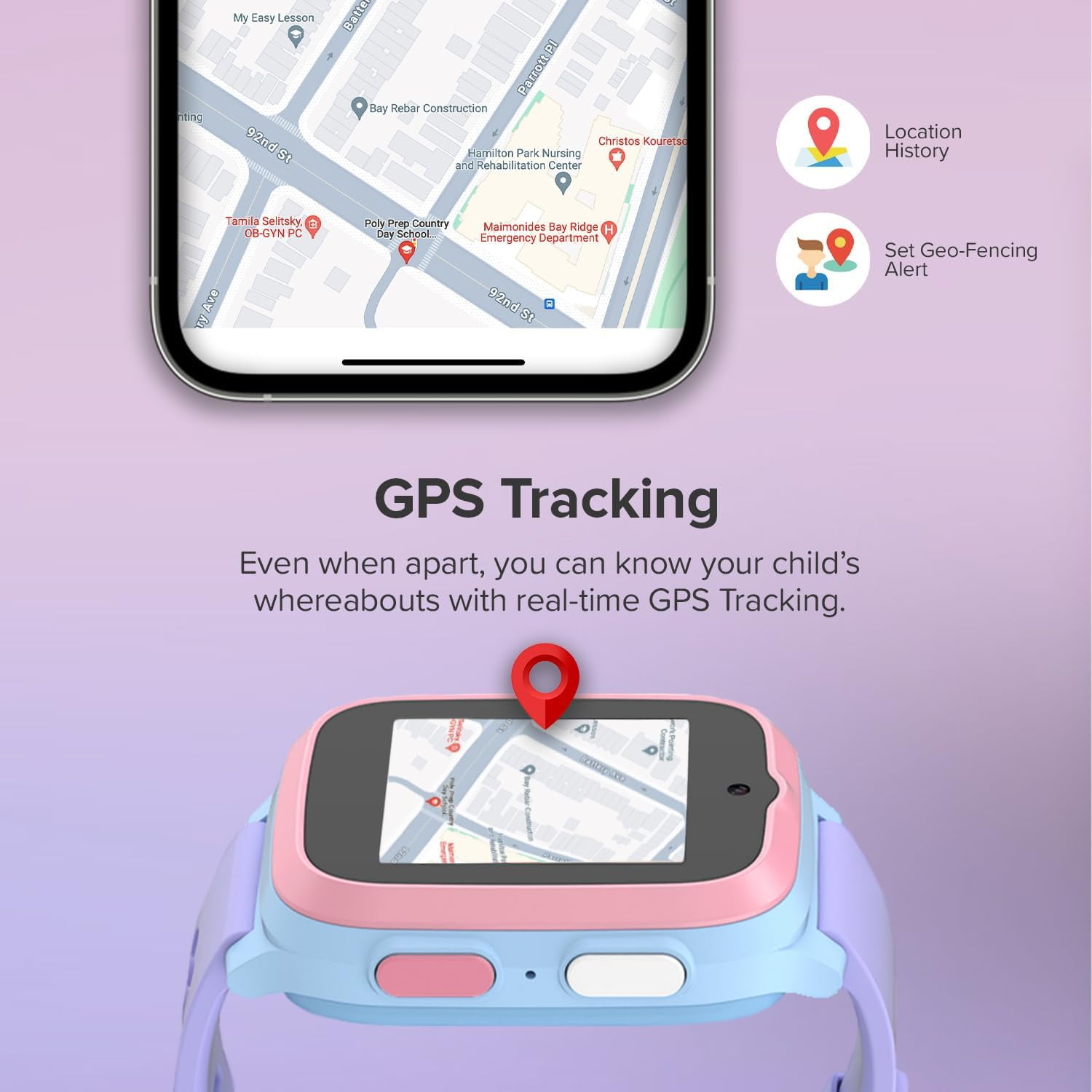 myFirst Fone S3+ (Cotton Candy)- Kids Smartwatch Phone: eSIM Technology, GPS Tracker, HD Video & Voice Call, Messaging, SOS Button, Care Call