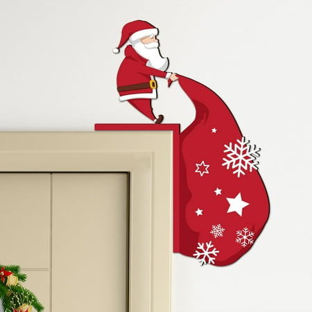 

Christmas Decorations Stereoscopic Santa Claus Deer Cart Wooden Door Corner Sticker Door Frame Festival Decorative Wall Sticker Colorful Wood