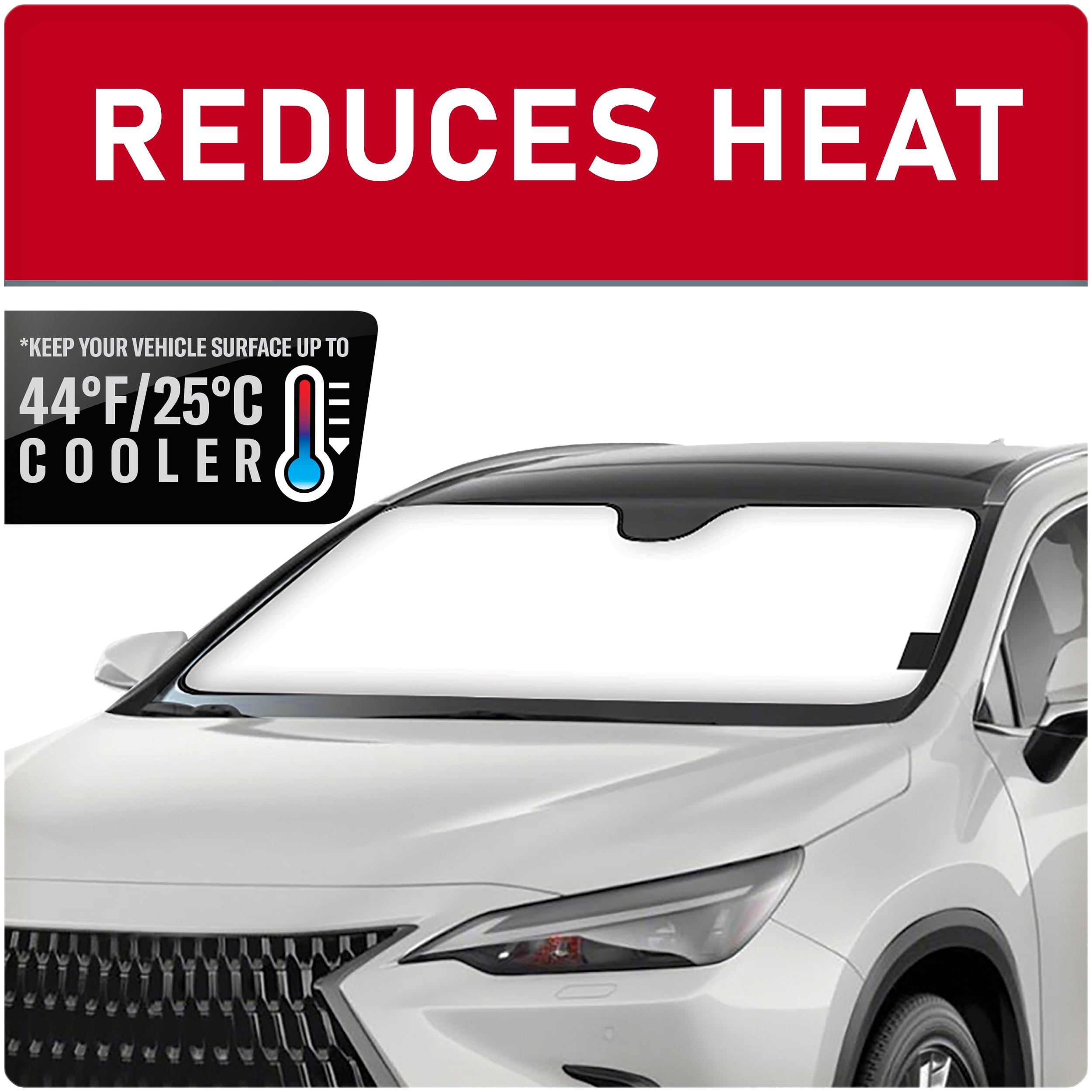 Genuine Dickies White with Black Trim Accordion Auto Sunshade, 41303WDI