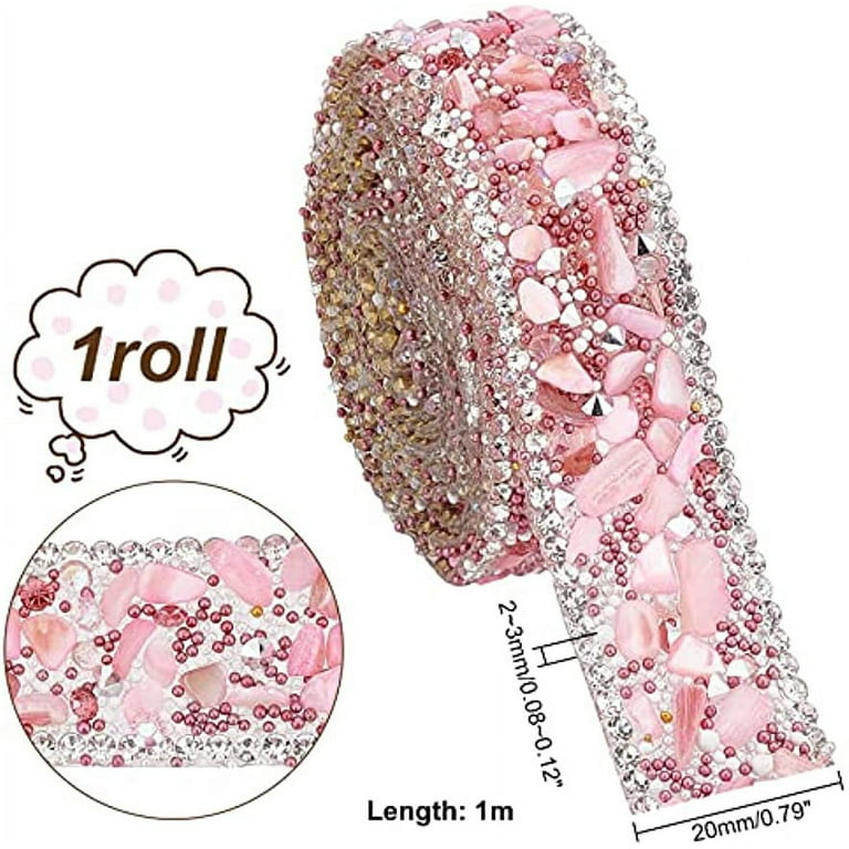 【ROCKCAKE】Hotfix Ribbon Top 1.1Yard Crystal Rhinestones Trim 0.6 Pink Hotfix Ribbon