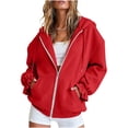thumbnail image 3 of Brqkzdu Zip Up Hoodies for Women Long Sleeve Comfy Hooded Sweatshirt Fall Loose Fitting Oversized Sweatshirt with Pockets, 3 of 7