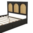 thumbnail image 4 of Full Size Platform Bed with 2 Drawers, Mid-Century Storage Bed with Rattan Headboard and Footboard, Wooden Bed Frame with Slats Support, No Box Spring Needed, Black, 4 of 9