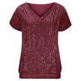 thumbnail image 6 of QATAINLAV Sequin Tops for Women Night Party V Neck Short Sleeve Sparkly Shirts Glitter Holiday Outfits Spring Fashion Clothes, Wine, S, 6 of 9