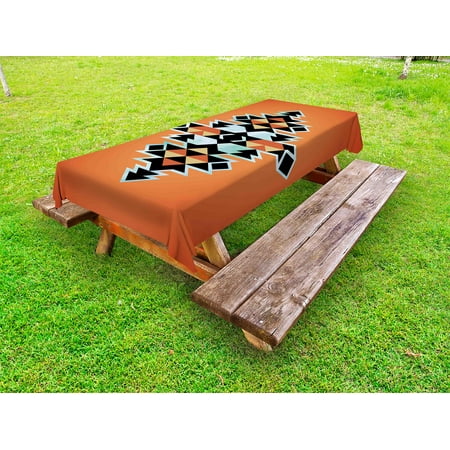 

Tribal Outdoor Tablecloth Tribal Aztec Pattern Ethnic Abstract Design Traditional Elements Print Decorative Washable Fabric Picnic Table Cloth 58 X 84 Inches Orange Black Pale Blue by Ambesonne