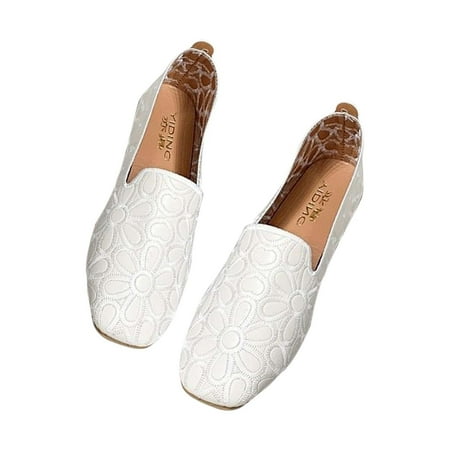 

Stamzod Smooth Women s Breathable Casual Flat-bottomed Square Head Shallow Cut Single Shoe Embossed Clearance Beige 42