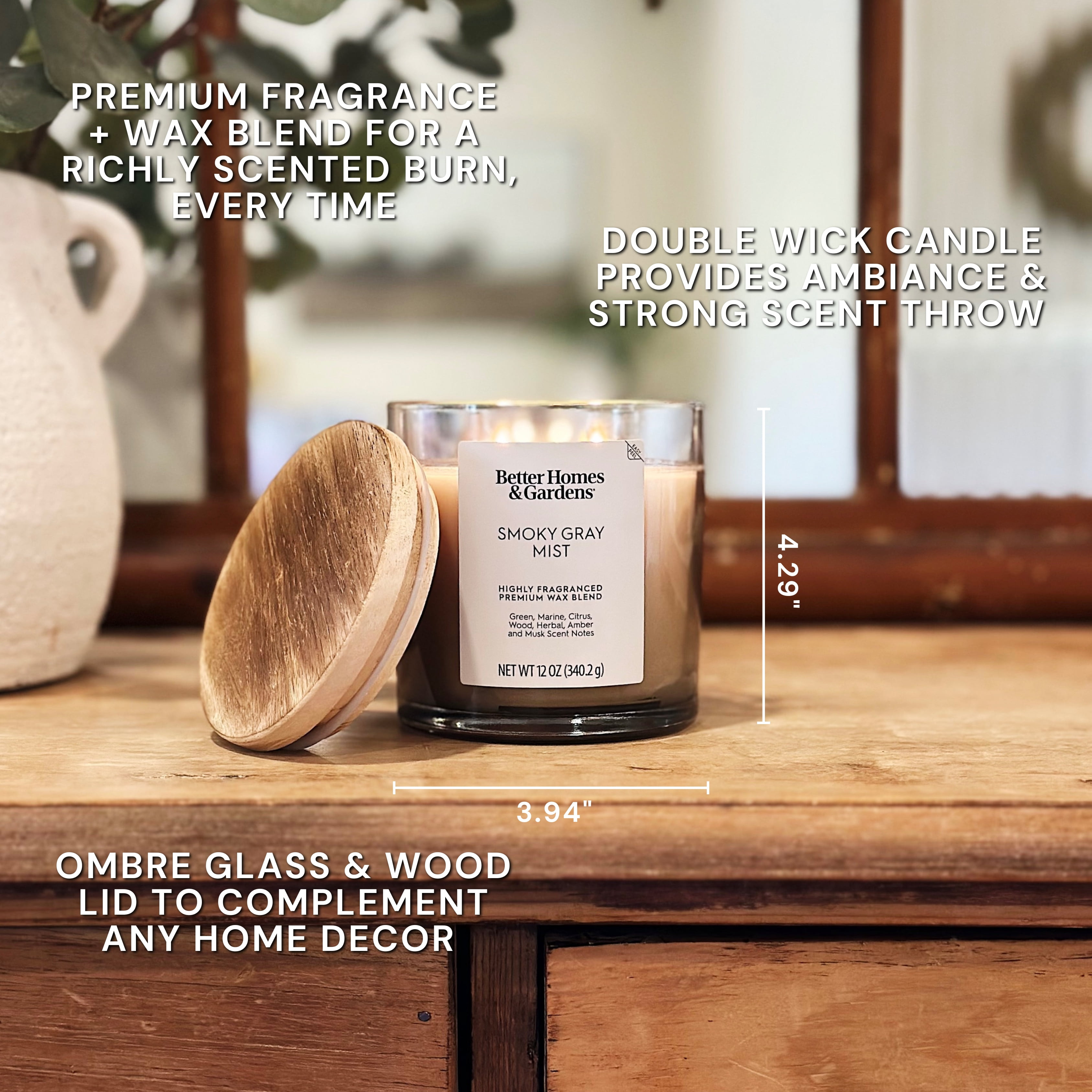 Better Homes & Gardens Smoky Gray Mist Scented 2-Wick Ombre Jar Candle 12oz