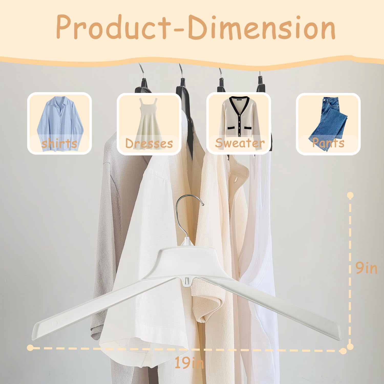 URBY 24pcs Extra Wide Plastic Hangers 19 Inch for Plus Size Clothes, White