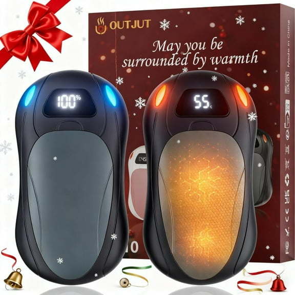 Hand Warmers Rechargeable 2 Pack - Double Sided Heating for Palm & Fingers, Magnetic Electric Handwarmers with 12000mAh & Adjustable Temp | Winter Gifts for Men & Women