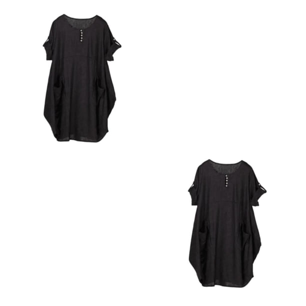 Qarigey Vestido suelto con bolsillos Manga corta Primavera Verano O-cuello Vestidos irregulares Hasta la rodilla Club de moda Type2 NO2
