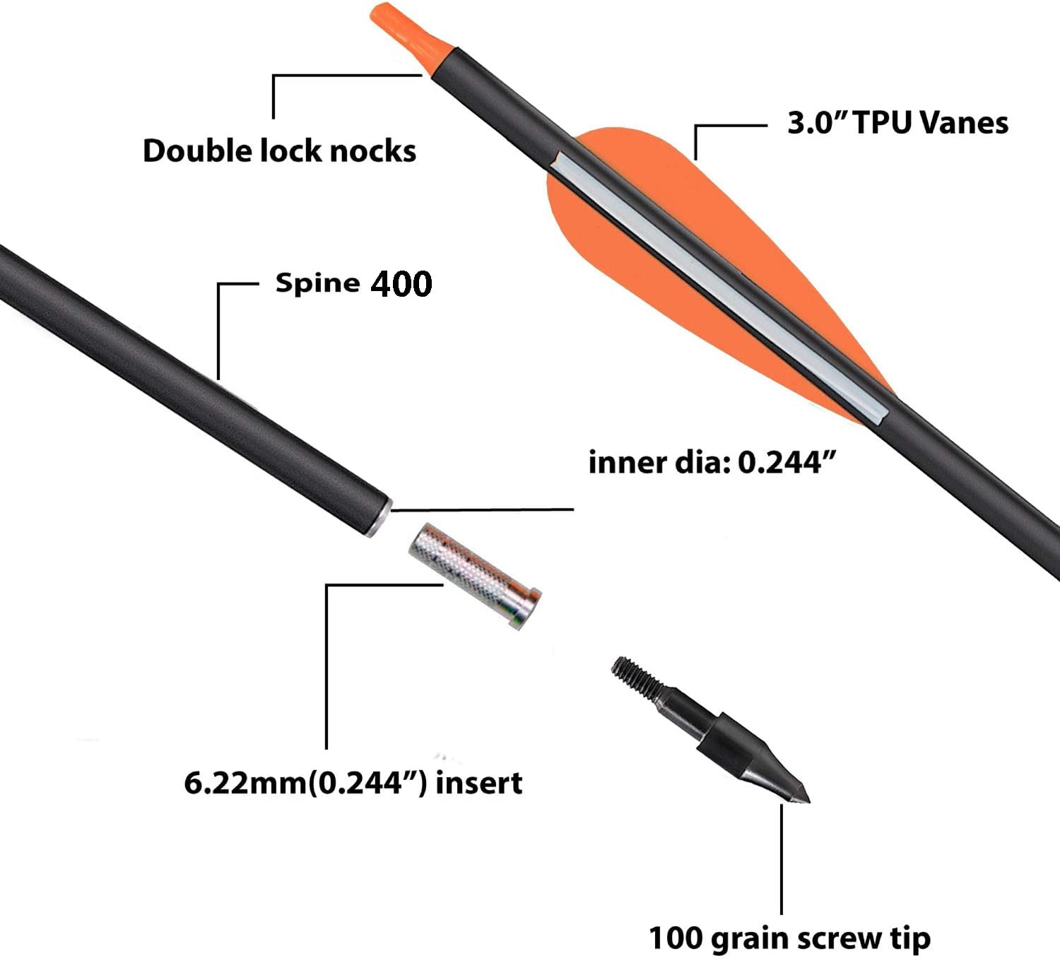 Carbon Arrow Practice 31 Inch Hunting Arrows Spine 400 with Removable Tips for Archery Compound & Recurve & Traditional Bow (12 Pcs)