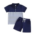 thumbnail image 4 of IVEYRTF Boys Stripe Collar Short Sleeve Set Casual Summer Play Clothes Comfort Fit Everyday Outfit Kids 2PC Shorts Top Garment(Blue,3 Years), 4 of 9