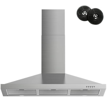 FIREGAS 36 Inch Range Hood, Convertible Ducted/Ductless Wall Mount Vent Hood with 450 CFM, 3-Speed Fan, LED Light, Stainless Steel Stove Hood, Button Control