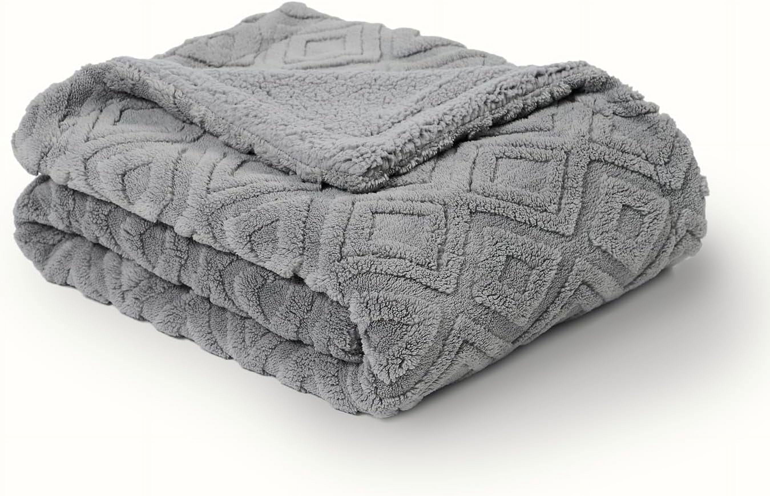 EVERGRACE Jacquard Boho Sherpa Fleece Throw Blanket for Couch, Super Soft Cozy Fuzzy Plush Blankets for Winter, Reversible Thick Warm Blanket for Bed, Sofa, Living Room, Grey, 90'' x 90''