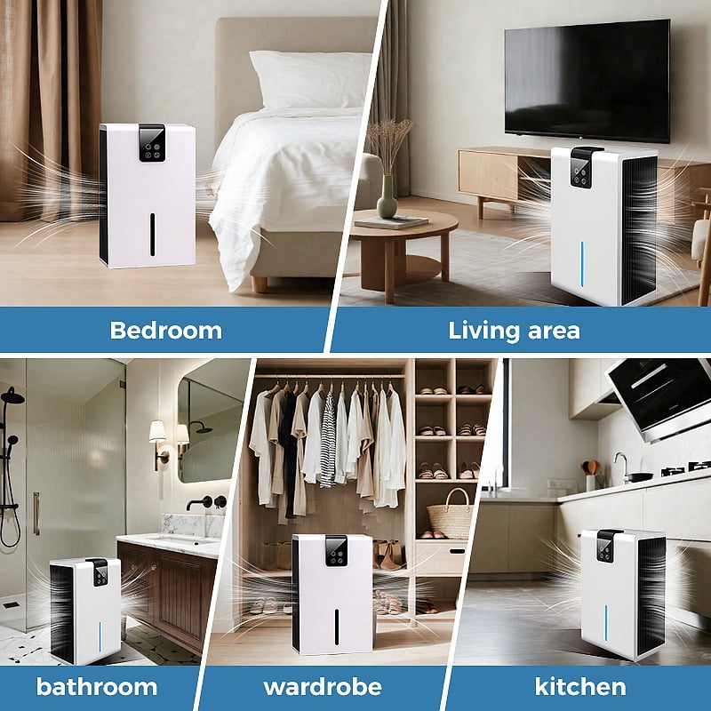 Portable Dehumidifier, 2.8L Water Tank, 3-in-1 Dehumidifier with Air Purifier & Dryer Function, 90W Ultra-Quiet Dehumidifier for Home Bedroom Bathroom, White