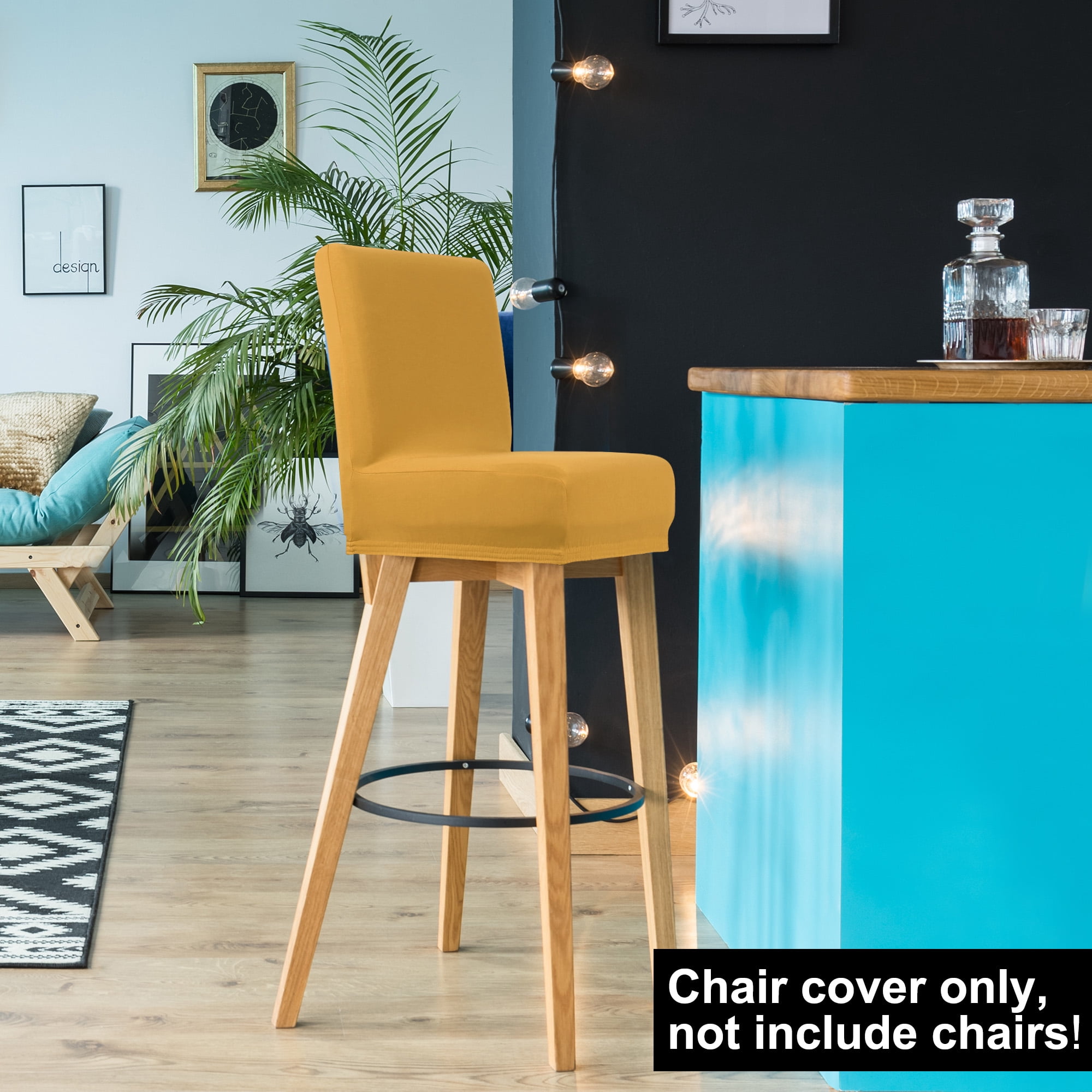 Unique Bargains Bar Stool Covers Counter Height Side Chair Slipcover Gold 1 Pc
