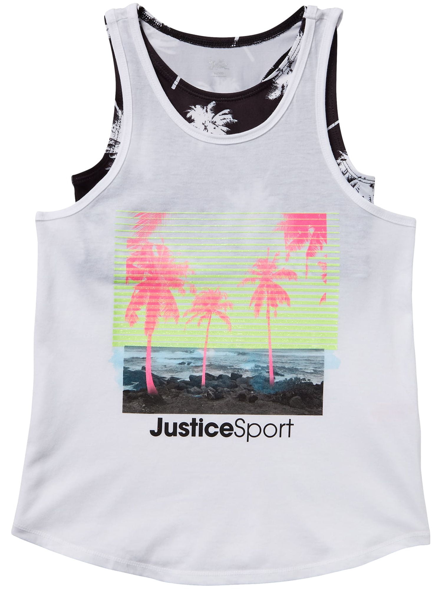 Justice Girls J-Sport Mesh Detail 2-Fer Tank Top, Sizes XS-XLP