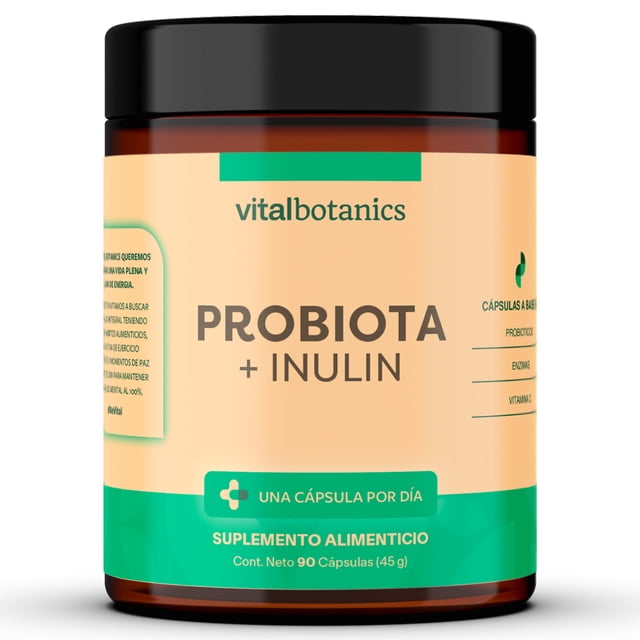 Probiotics 60 Billion CFU de 2 Cepas 90 capsulas. Suplemento con Probioticos y Mezcla de Prebióticos; Nopal, Inulina, Papaina, Bromelina y Vitamina C| VitalBotanics. VITALBOTANICS PROBIOTICO_60B_90