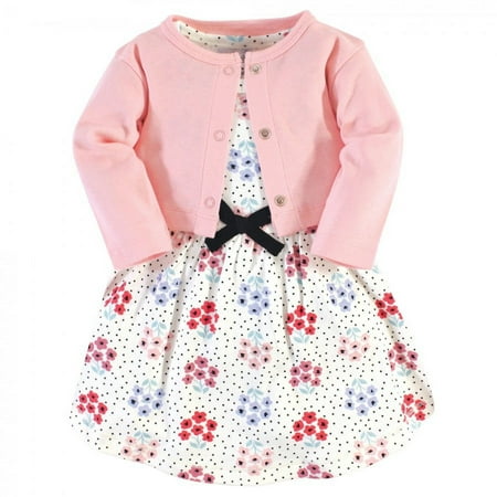 UPC: 0660168614060 | Touched by Nature Baby and Toddler Girl Organic Cotton Dress and Cardigan 2pc Set Floral Dot 2 Toddler