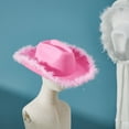 thumbnail image 2 of Cowboy Hat with Feathers Decoration for Women Cowgirl Hat Furry Trim Wide Brim Hat Funny Party Club, 2 of 6
