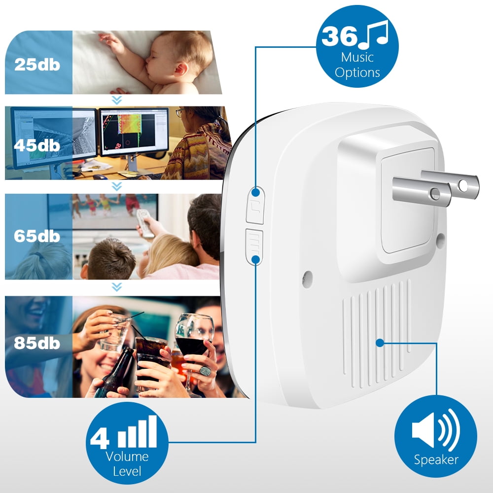 Kasonic Wireless Doorbell，Plug-Play Waterproof Bell Operating Range Up To 1000 Feet, Adjustable Volume, Quality Sound And LED Flash Indicator