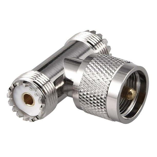 3 Way TShaped UHF Male to Female Brass Coaxial Cable RF Connector