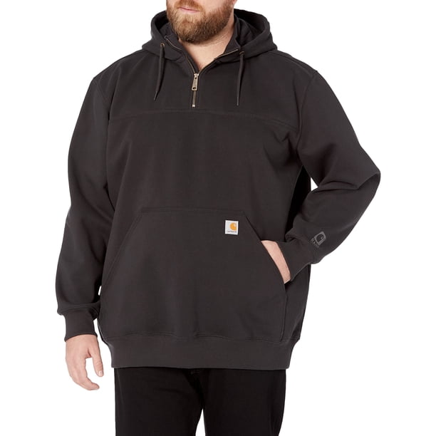 Carhartt Big Rain Defender Sudadera holgada y pesada con cremallera de un cuarto para hombre, color negro, talla grande y alta