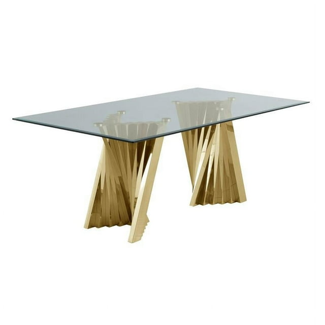 Table à Manger en Verre Clair de 42 x 78 Po avec Base en Acier Inoxydable Doré