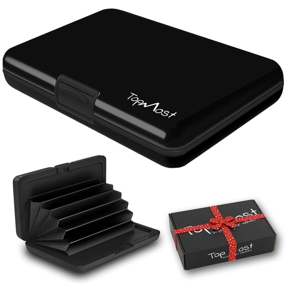 TopMost Aluminum Credit Card Case, 10-12 Credit Cards, 6 Cotton-Slots, Unisex, Black