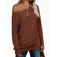 thumbnail image 2 of Womens Off The Shoulder Sweater Oversized Knit Long Sleeve Sweaters Tunic Tops, 2 of 5