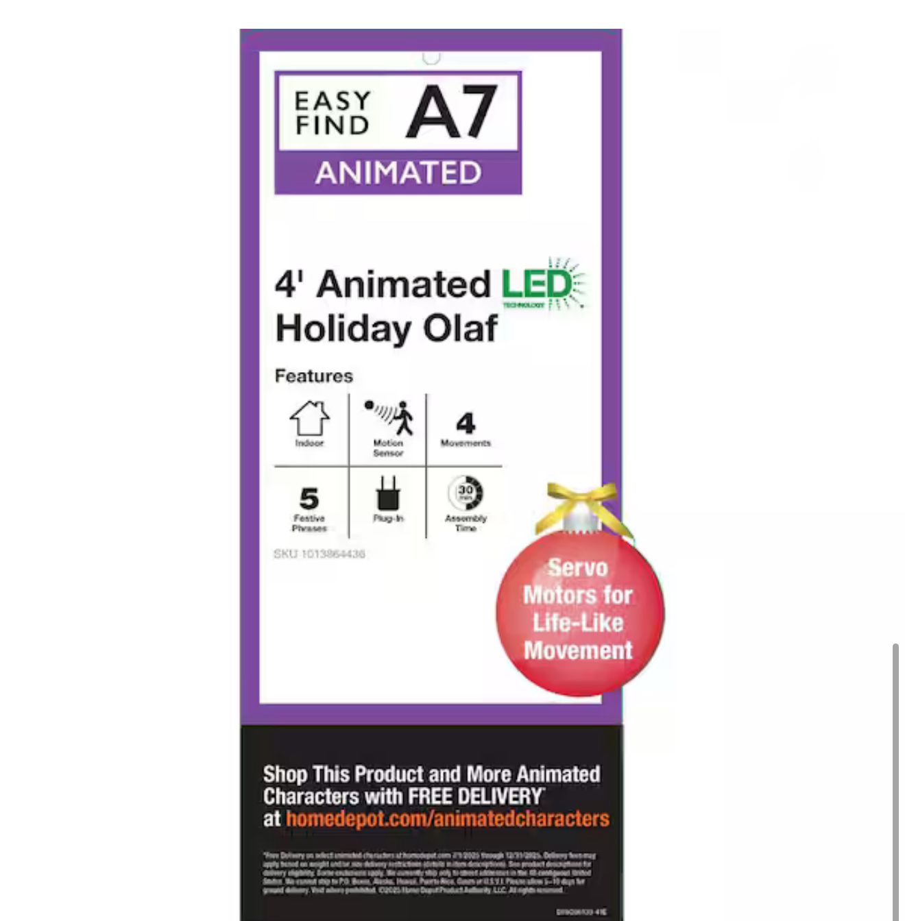Disney 4 ft. Animated LED Holiday Olaf A7