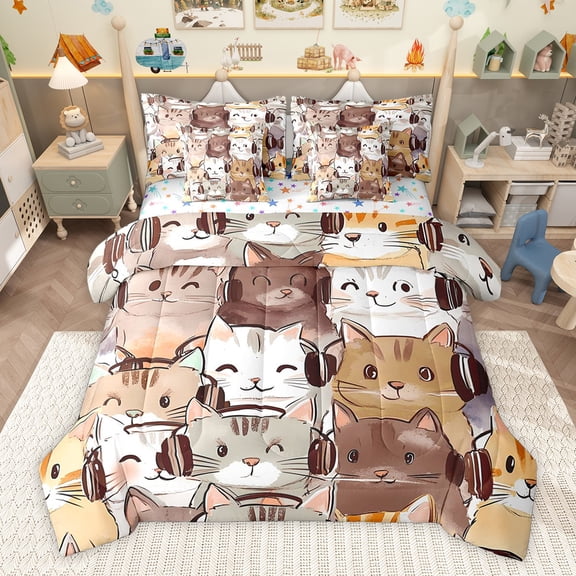 Castle Fairy Kids Teens Cartoon Cats Twin Bedding Sets,Cute Animal Bedding Comforter Set