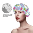 thumbnail image 4 of Kdxio Strawberry And Flowers Print Shower Cap for Women,Elastic and Reusable,Double Waterproof Layers Bathing Hat, 4 of 9