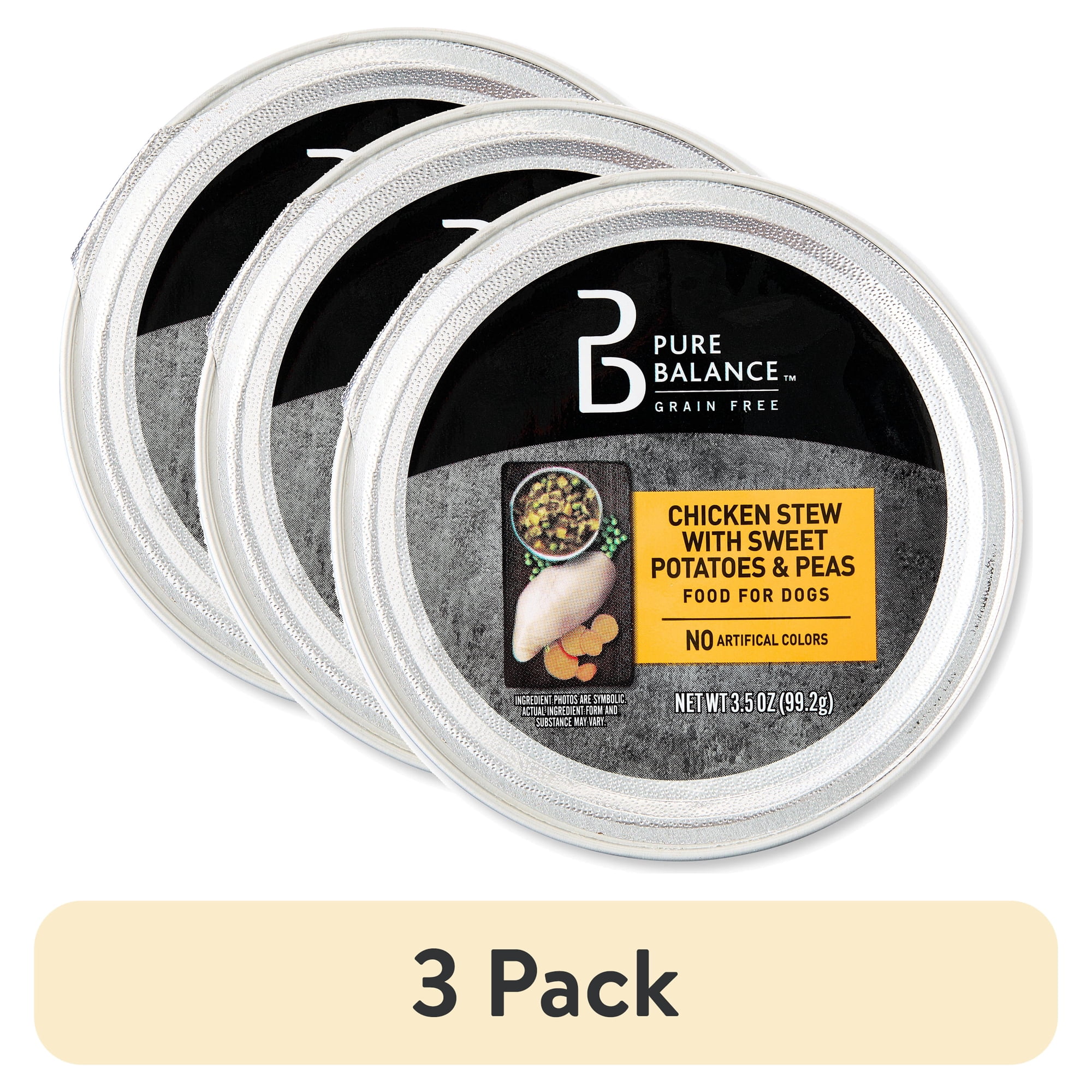 (3 pack) Pure Balance Chicken Stew with Sweet Potatoes & Peas Grain-Free Wet Dog Food, 3.5 oz Tray