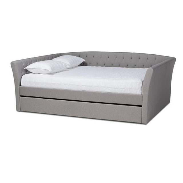 Allora Lit de Jour Moderne en Tissu Rembourré Format Double avec Tiroir-Lit, Gris Pâle
